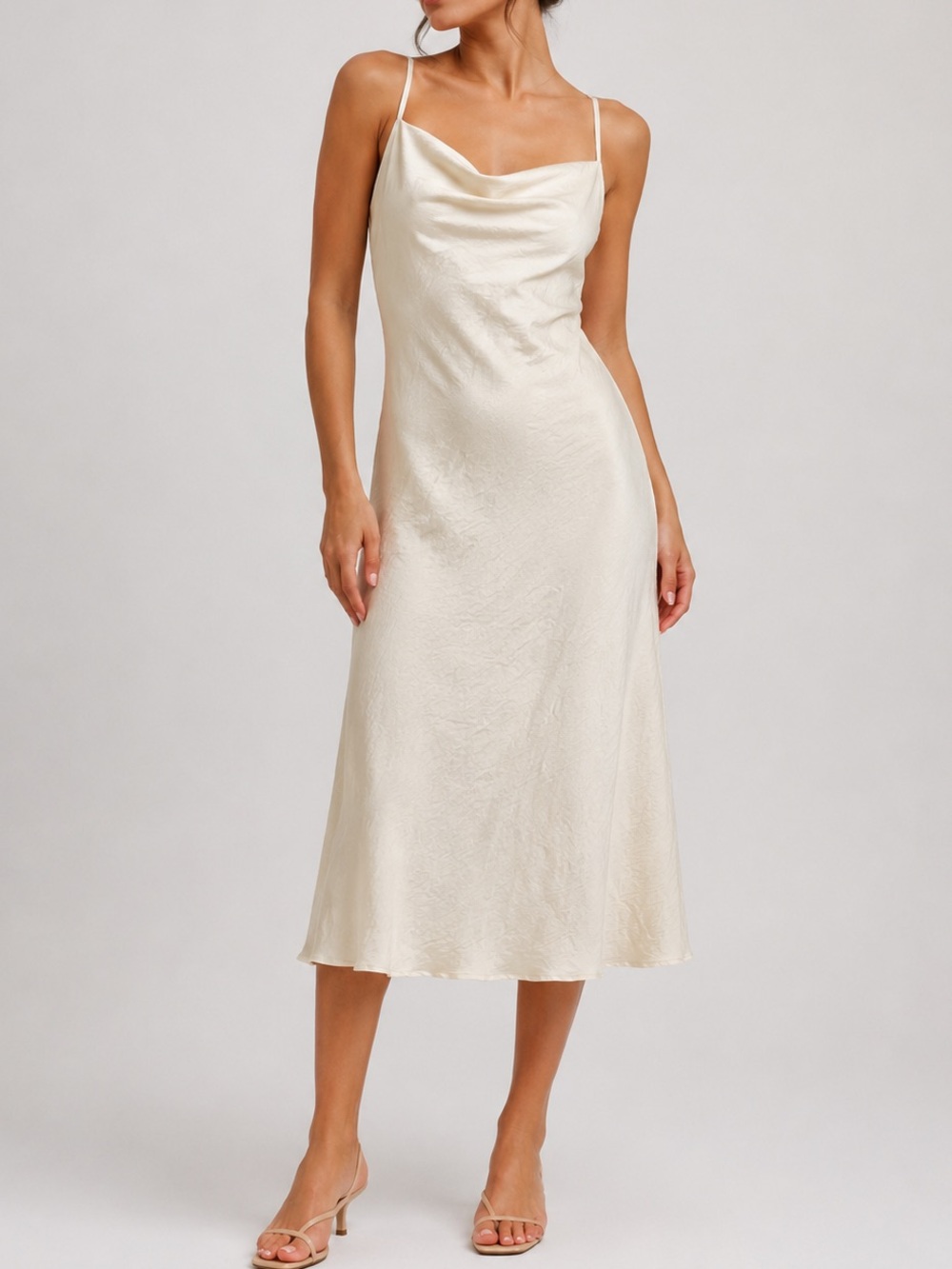 Topshop Ivory Satin Lined Midi Slip Dress — Size M